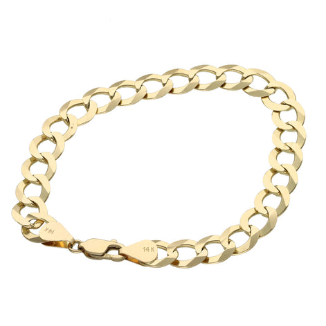 A 7mm width 14K Gold flat Cuban or curb Link bracelet with the 14k stamp.