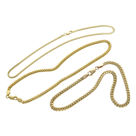 A 14 karat gold Miami Cuban link chain anklet with a lobster lock clasp.