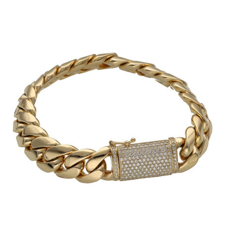 14 Karat Gold & Natural Diamond Coffin Lock Miami Cuban Link Bracelet