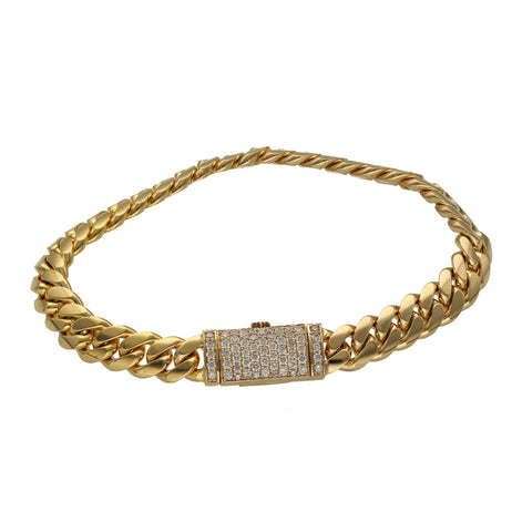 10 Karat Gold & Natural Diamond coffin Lock Miami Cuban Link Bracelet