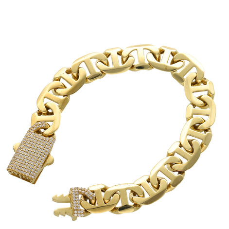 10 Karat Gold CZ Lock Mariner Hollow Bracelet