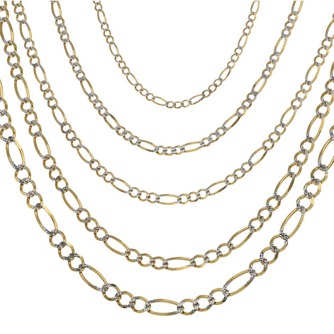 14 Karat Real Solid Two Tone Gold Figaro Chains