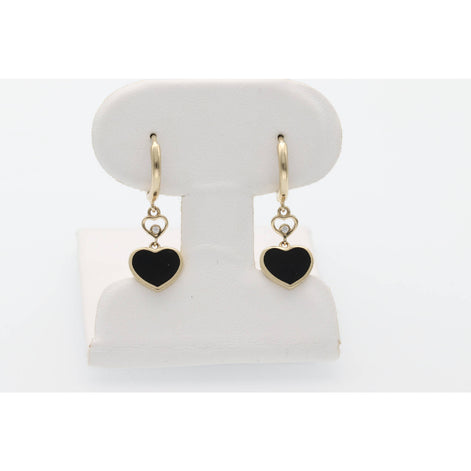 14 Karat Gold & Onyx Heart Hoops Earrings