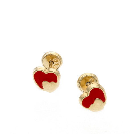 14 Karat Gold Red Heart Screw back Earrings