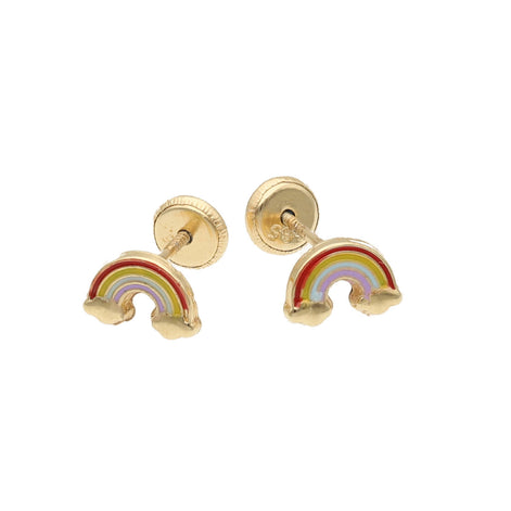 14 Karat Gold Cloud Rainbow Screw Back Earrings