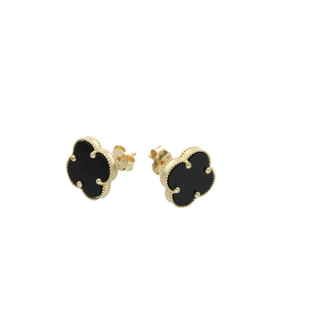 10 Karat Gold & Onyx Stud Flower Earrings