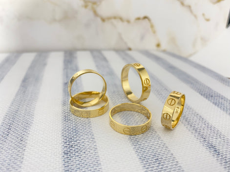 10K Gold Screw Band Ring - 6mm Wide Wedding Band for Men & Women