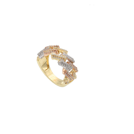10 Karat Gold Three Tone Natural Diamond Cuban Band Ring