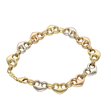 10 Karat Gold Three Tone Puff Mariner Hearts Bracelet