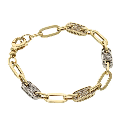 10 Karat Two Gold & Cz Paper Clip Puff Bracelet