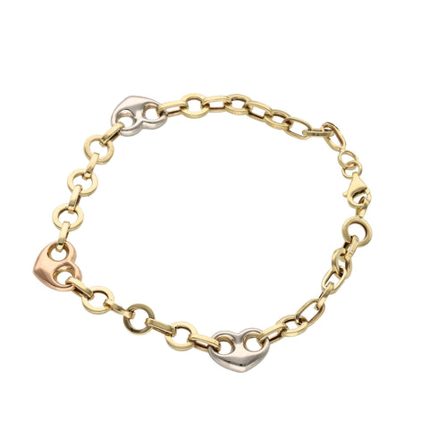 10 Karat Gold Three Tone Puff Mariner Heart Bracelet