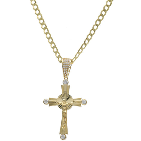 Solid 10K Gold Necklace Set with Jesus Cross with cz stones.