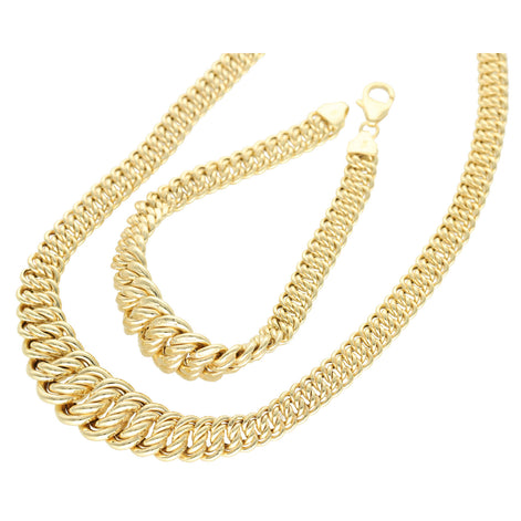 10 Karat Gold Set Princess Necklace + Bracelet 7.1 x 14 mm