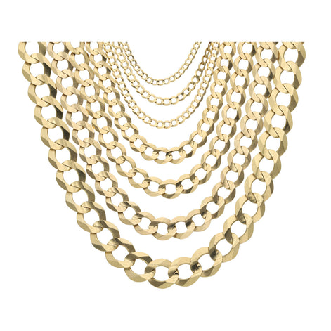 A 14 karat gold Italian curb chain necklace with a solid pattern and shiny finish.