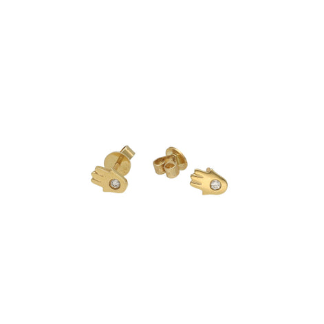 14k Gold Hamsa with Real Round Diamond with screw back mechanism.