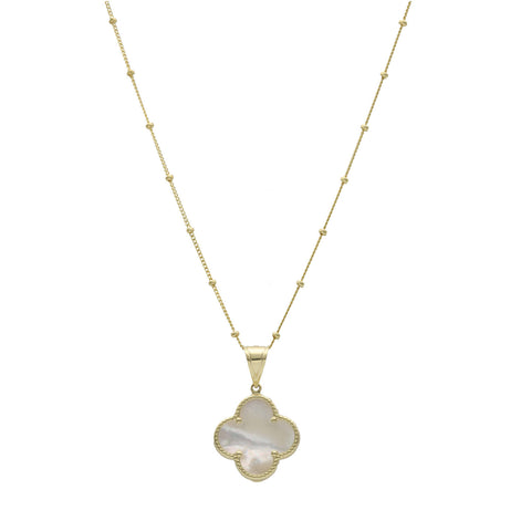 14 Karat Gold Mother of Pearl Flower Beads Necklace
