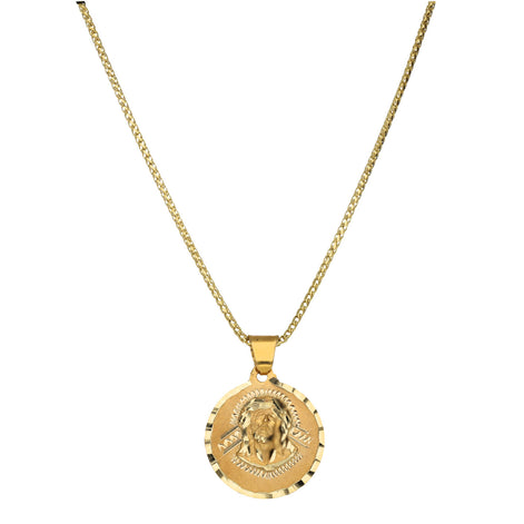 10 Karat Gold Franco Chain Jesus Face Medal