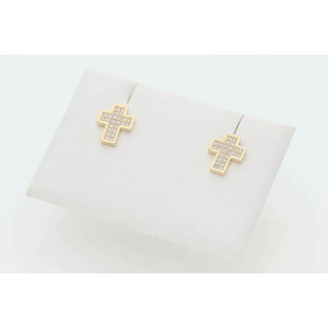 14 Karat Gold & Cz Tiny Cross Earrings W: 2.3