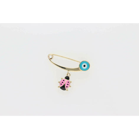 10K Gold Pink Ladybug Blue Eye Pin Charm W1.6