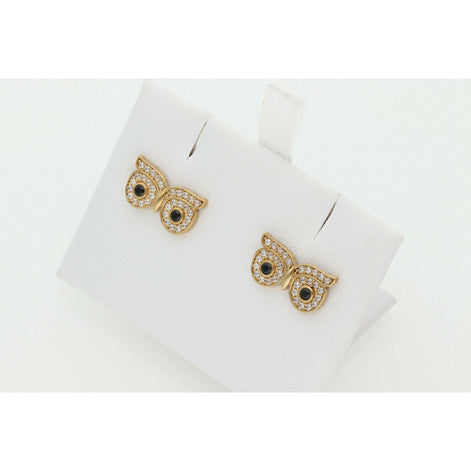 10 Karat Gold & Cz Owl Eyes Earring W: 2.1