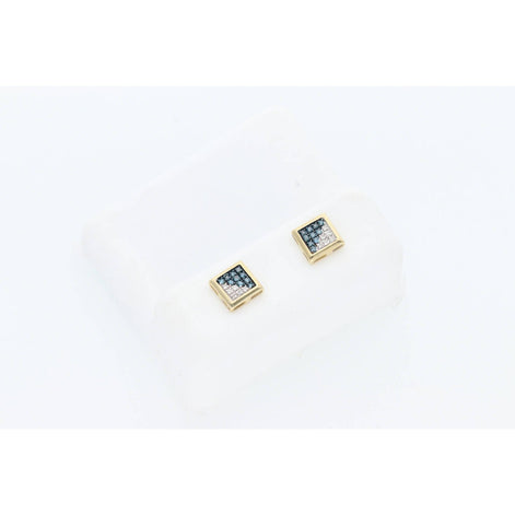 10 Karat Gold 0.10ctw 1/2 Blue Diamonds Bezel Stud Earring