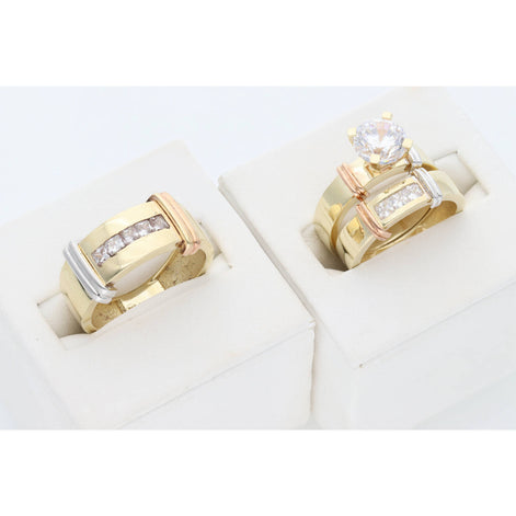 10K 2 Tone Gold -  Luxury Trio Wedding Rings