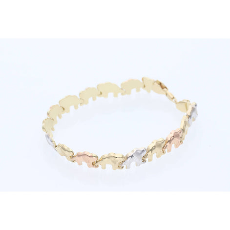 14K Gold 3 Tone Elephant Bracelet 8x7