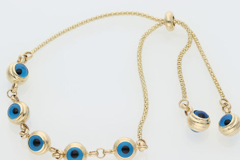 14K Gold 7 Eyes Popcorn Bracelet 1.4x8