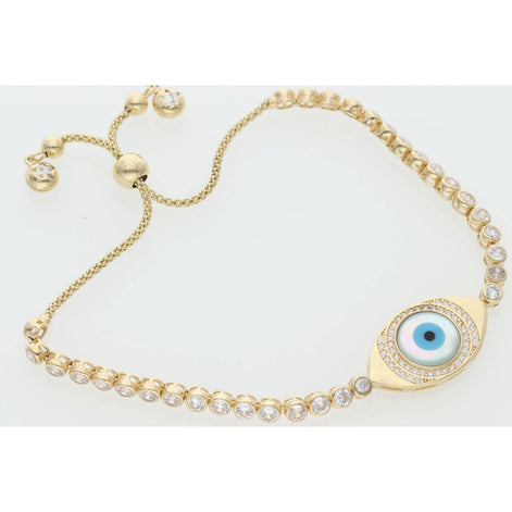 14K Gold Cz Eye Adjustable Bracelet 3.6x9