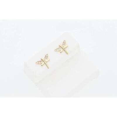 10K Gold & CZ Dragonfly Earr W:1.1