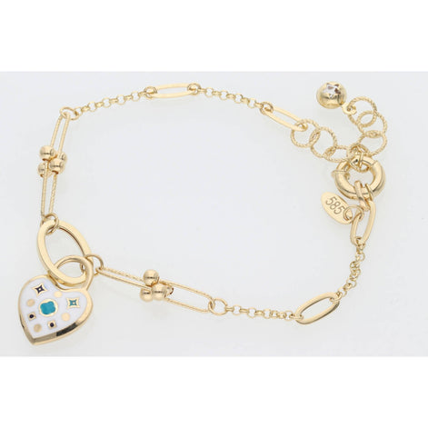 14KG Clp Dsign FncyHeartLck Brcelet 3.3x8