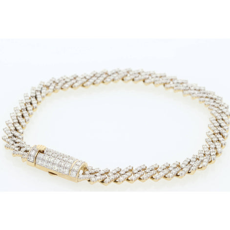 10K yellow gold diamond bracelet for men with 8.25 CTW natural diamonds on white background showing luxury craftsmanship