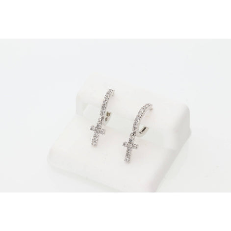 10K White Gold Diamond Cross Huggie Earrings ✨ 0.35 CTW Real Gold