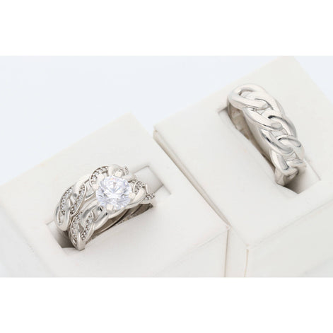 White Gold & cz Cuban Trio Wedding Ring