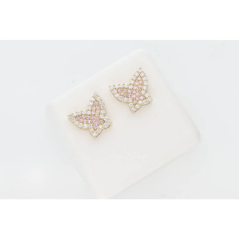 10K Gold & CZ Pink Butterfly Earr W:2.4