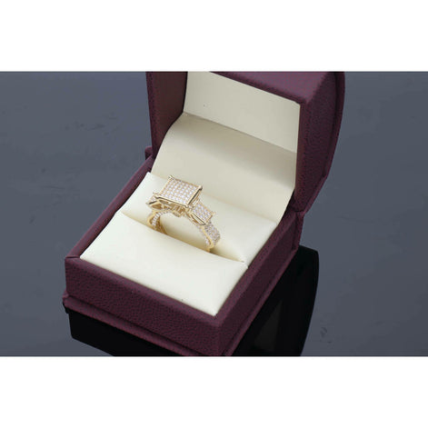 14K Gold Cz Square 3 Princess Ring