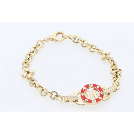 14K Gold & CZ Rolo Red hoops Brac 5.9 x 7 W:8.1
