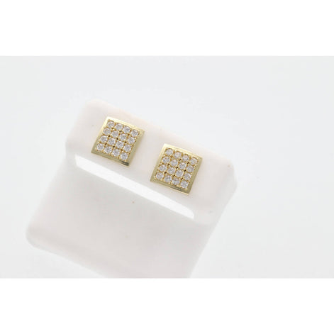 10K Gold & CZ Square Curb Stud Earr W:2.2