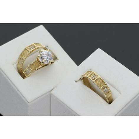 14K Gold Texture Trio Wedding Set Ring