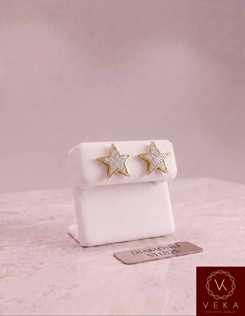 10k Yellow Gold Micro Pave Diamond Star Stud Earrings (0.25 CTW)