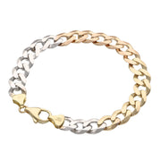 Flat Cuban Curb Link in 3 tones on a white background with the 10k Stamp. Tri color bracelet.