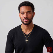 Male Model wearing 10K real gold cross statement pendant
