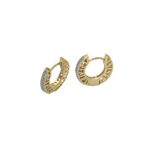 Luxury 10K gold hoop earrings with natural diamond maze pattern showing 12.6mm diameter size
