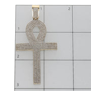 10K yellow gold Egyptian style cross pendant with cubic zirconia stones on a grid