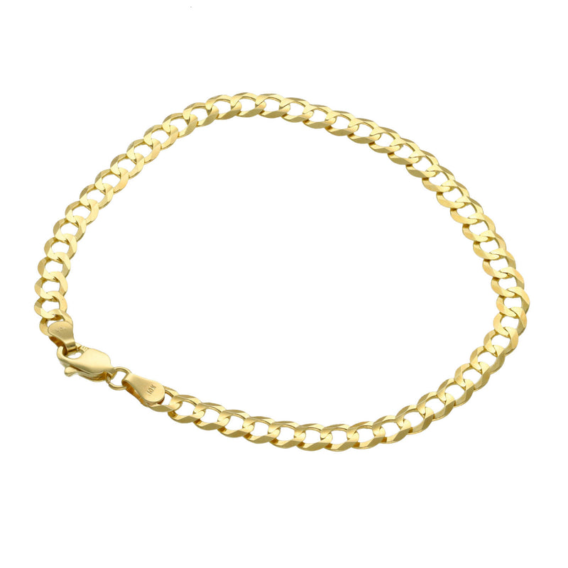 10K yellow gold Italian curb gold cuban 5MM bracelet with lobster clasp on white background with the 10k Stamp.