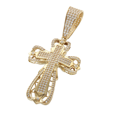 10K yellow gold cross charm with CZ design pattern 
