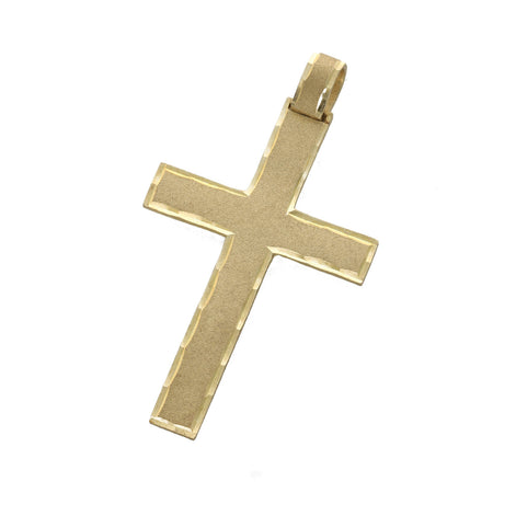 10K yellow gold cross pendant classic plain polished design on a white background,
