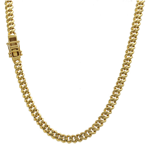 BEautiful Cuban link style chain showing the back side of the chain along with the clasp where the 10k stamp is shown.