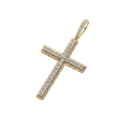 Angled front view of 10K yellow gold 0.50 CTW natural diamond cross pendant showing diamond-cut setting