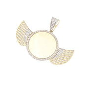 10K yellow gold CZ angel wings memory photo pendant charm blank center on white background Veka Jewelry